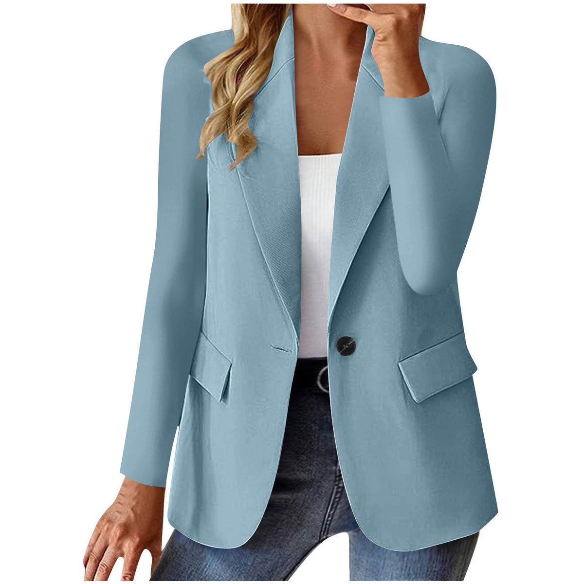 Veste à revers boutonnée pour femme - Blazer de costume décontracté