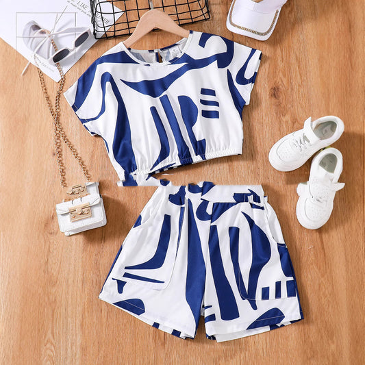 Printed Casual Zebra Print Short Sleeve Top Wide Leg Shorts Suit