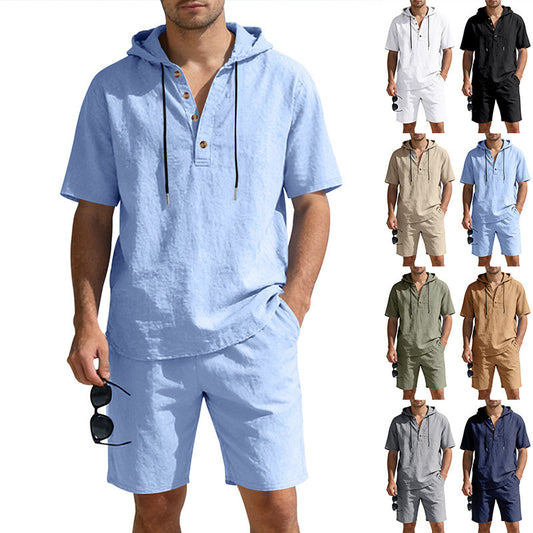 Men's Linen Hooded Casual Set - Loose & Breathable