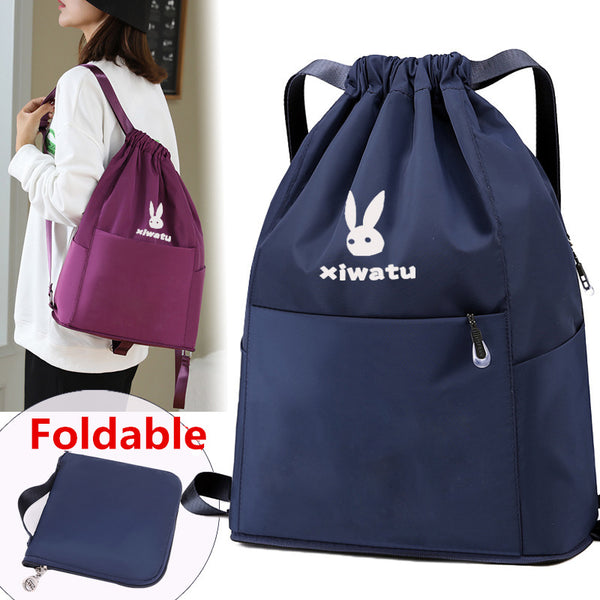 Drawstring Folding Backpack - Portable Nylon Daypack
