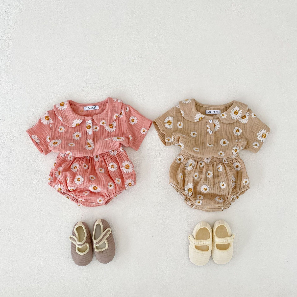 Baby Girl Doll-Collar Short-Sleeve Set