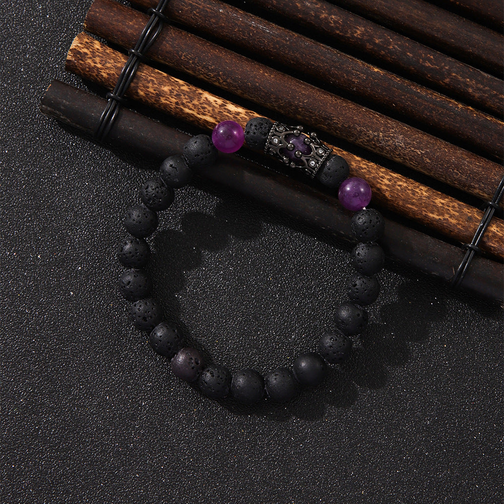 Zircon Crown Volcanic Rock Beaded Bracelet