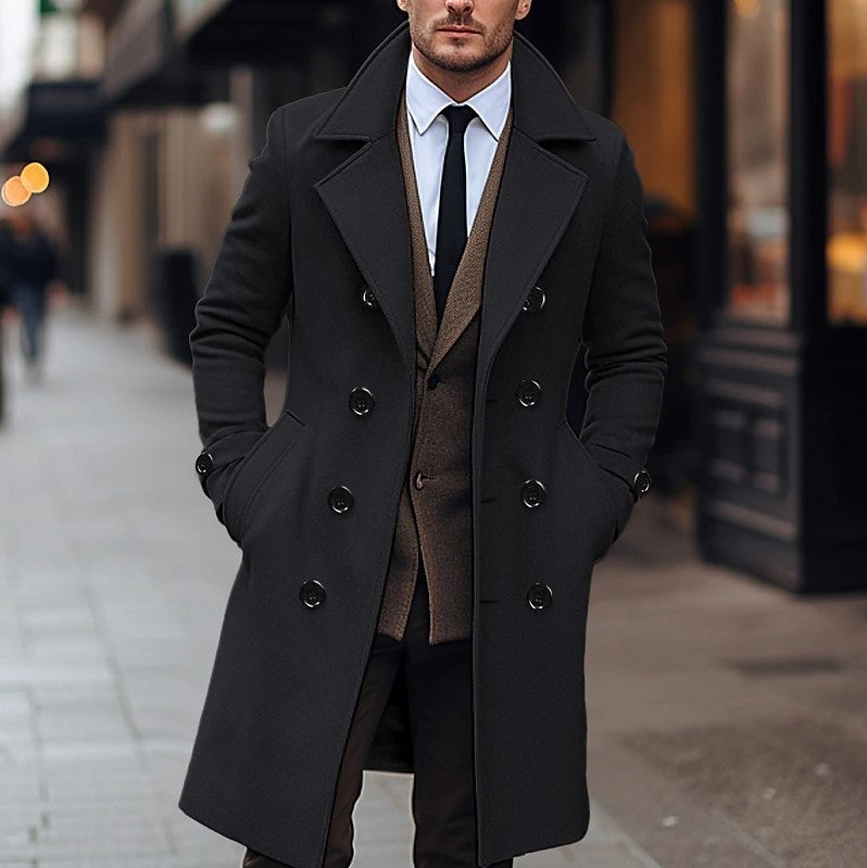 Men Woolen Coat Double Breasted Long - Stuffs & Savers