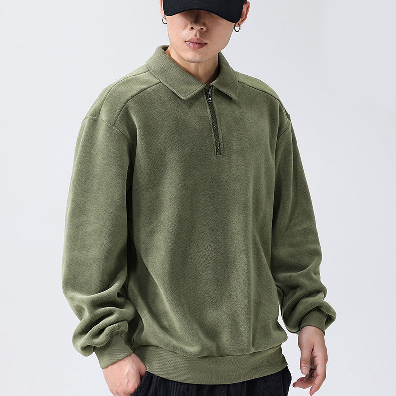 Mens Lapel Half-zip Sweatshirt Fleece Long Sleeve - Stuffs & Savers