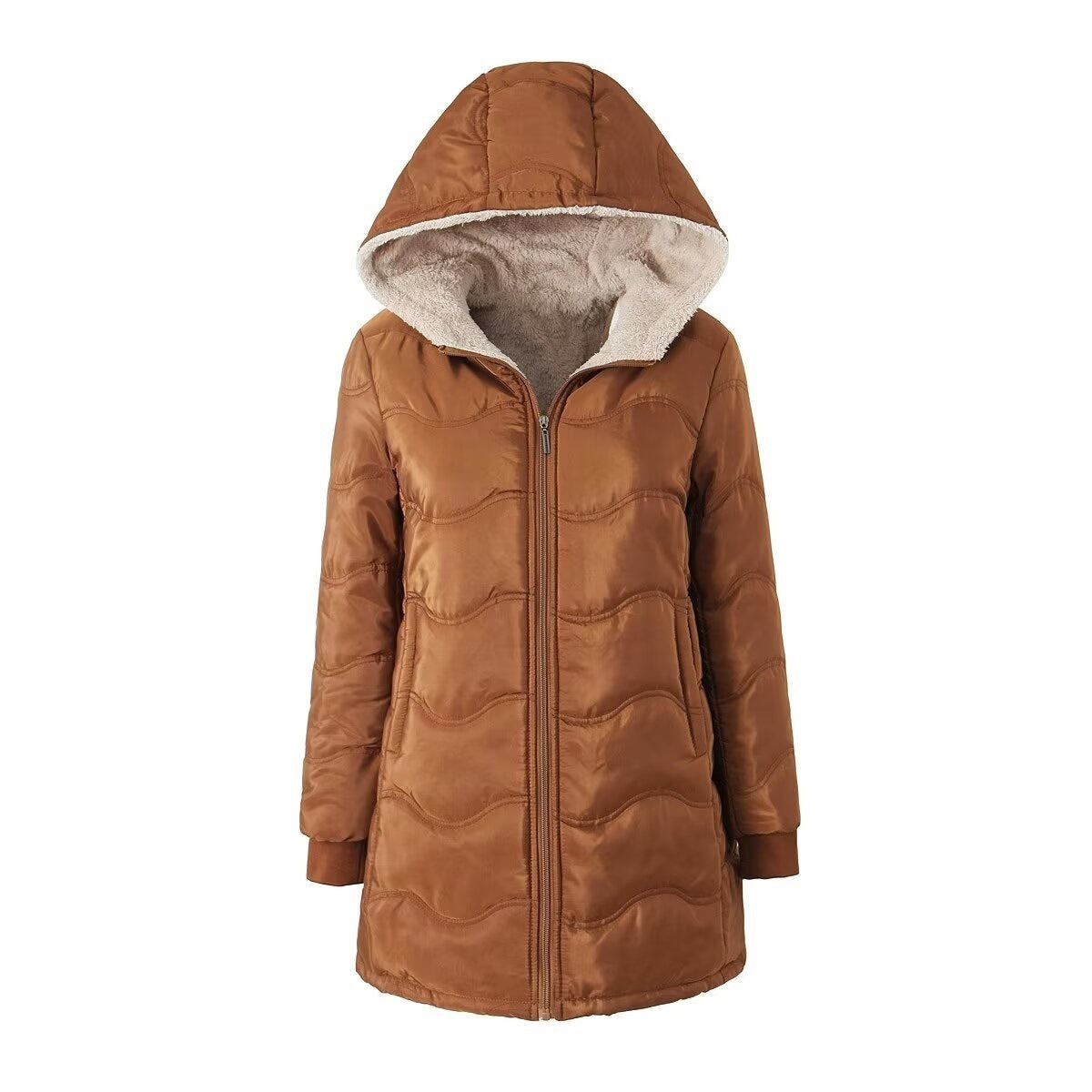 Geometric Wave Hooded Fleece-Lined Jacket