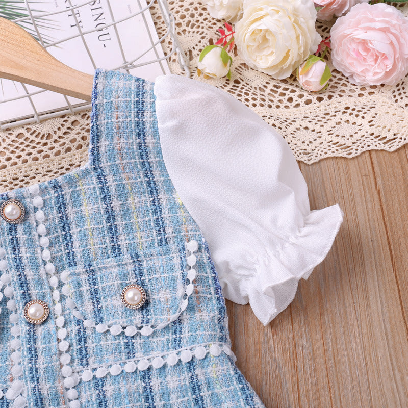 Robe Bouffante Classique à Carreaux avec Boucle Perle