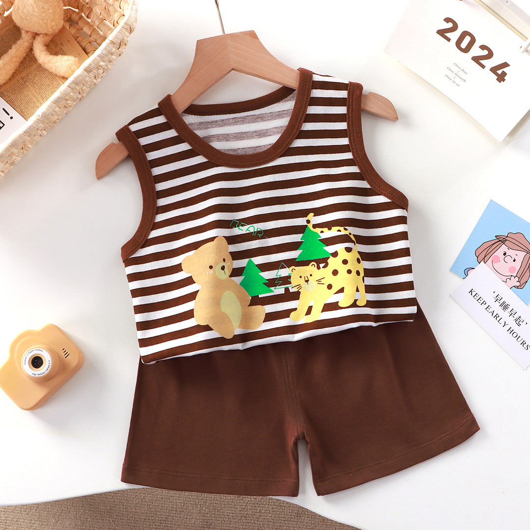Nouveau gilet costume en coton sans manches pour garçon, ensemble deux pièces, vêtements d'été, vente en gros