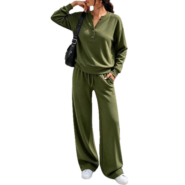 Loose long sleeve top and wide leg pants two piece set - view 7