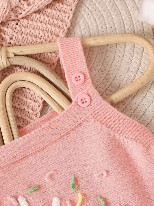 Embroidered Slip Top Sweater Ruffled Romper