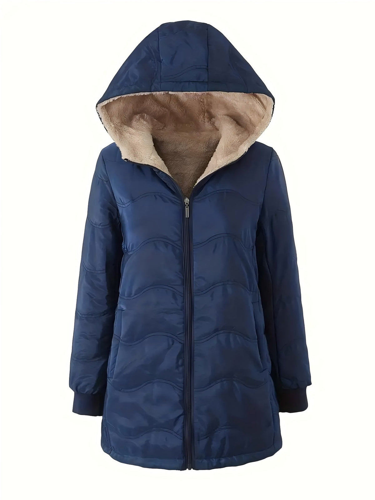 Geometric Wave Hooded Fleece-Lined Jacket