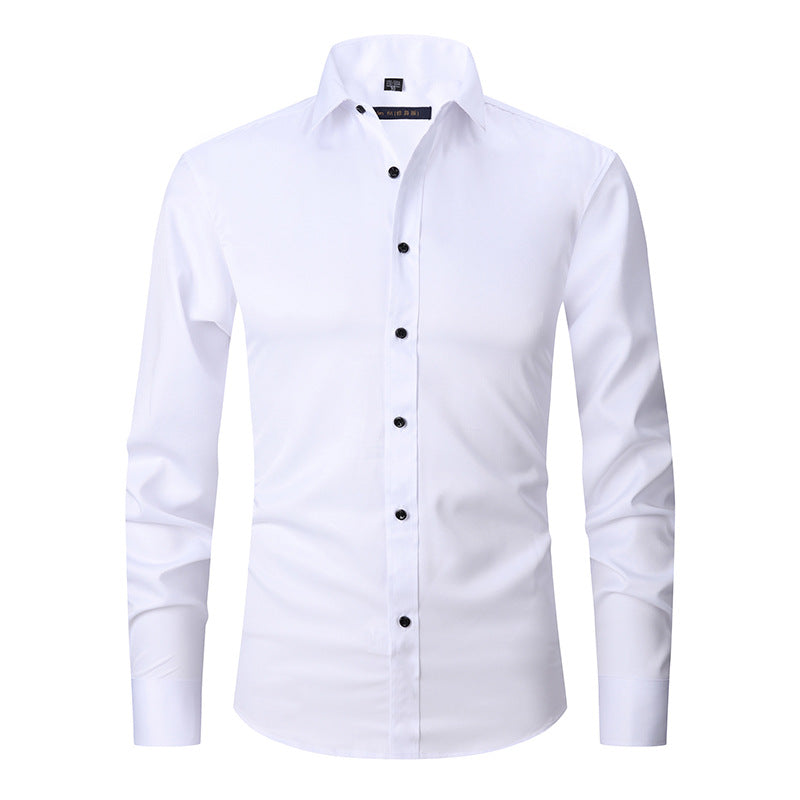 Men's Long-sleeved Fashion Top Slim Solid Color Stretch Shirt