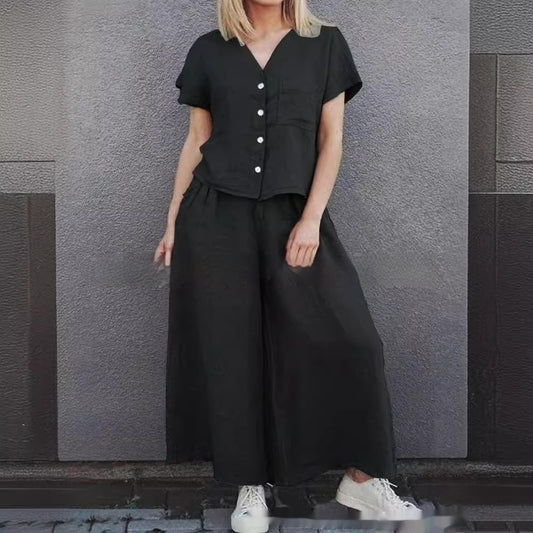 Women's Shirt Wide-leg Pants Suit