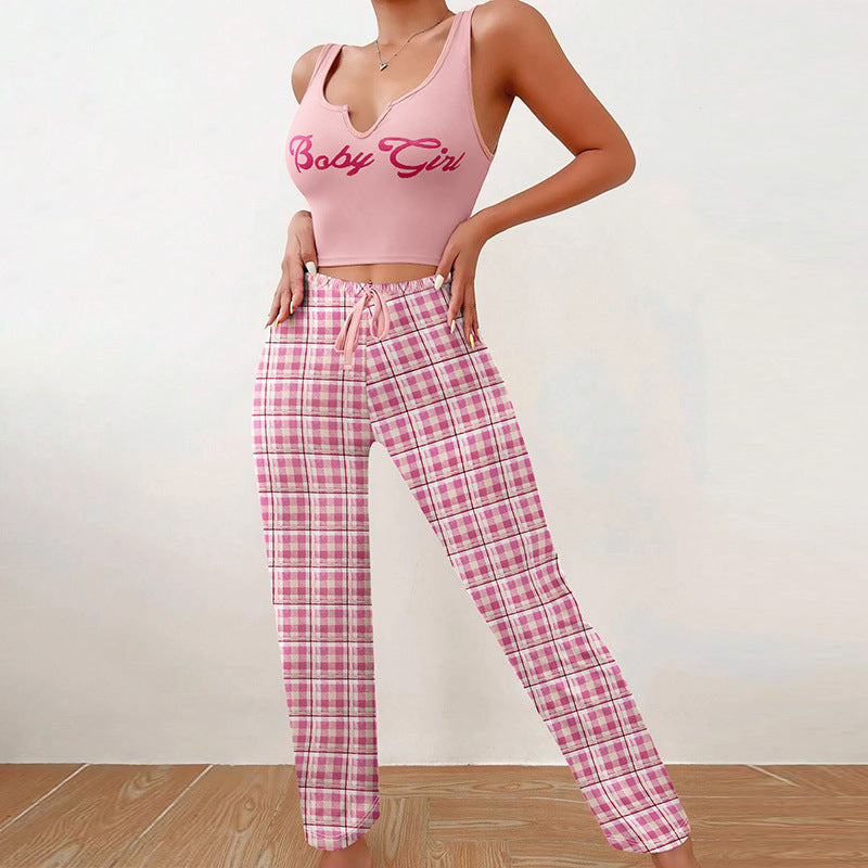 Ensemble de pyjama 2 pièces à carreaux pour femme