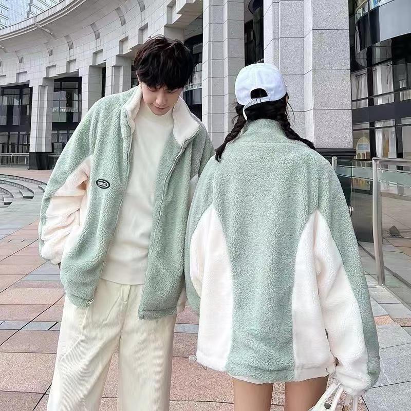 Manteau en polaire berbère à surpiqûres vert menthe
