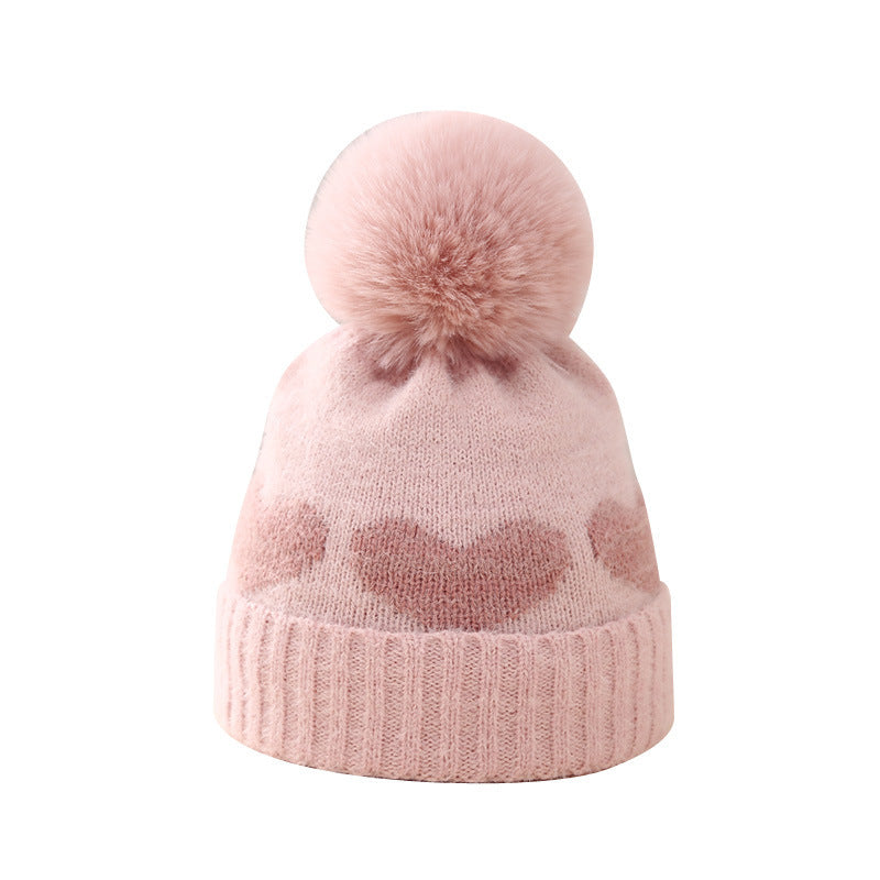 Chapeau Bébé Cœur Jacquard Doublé Épais