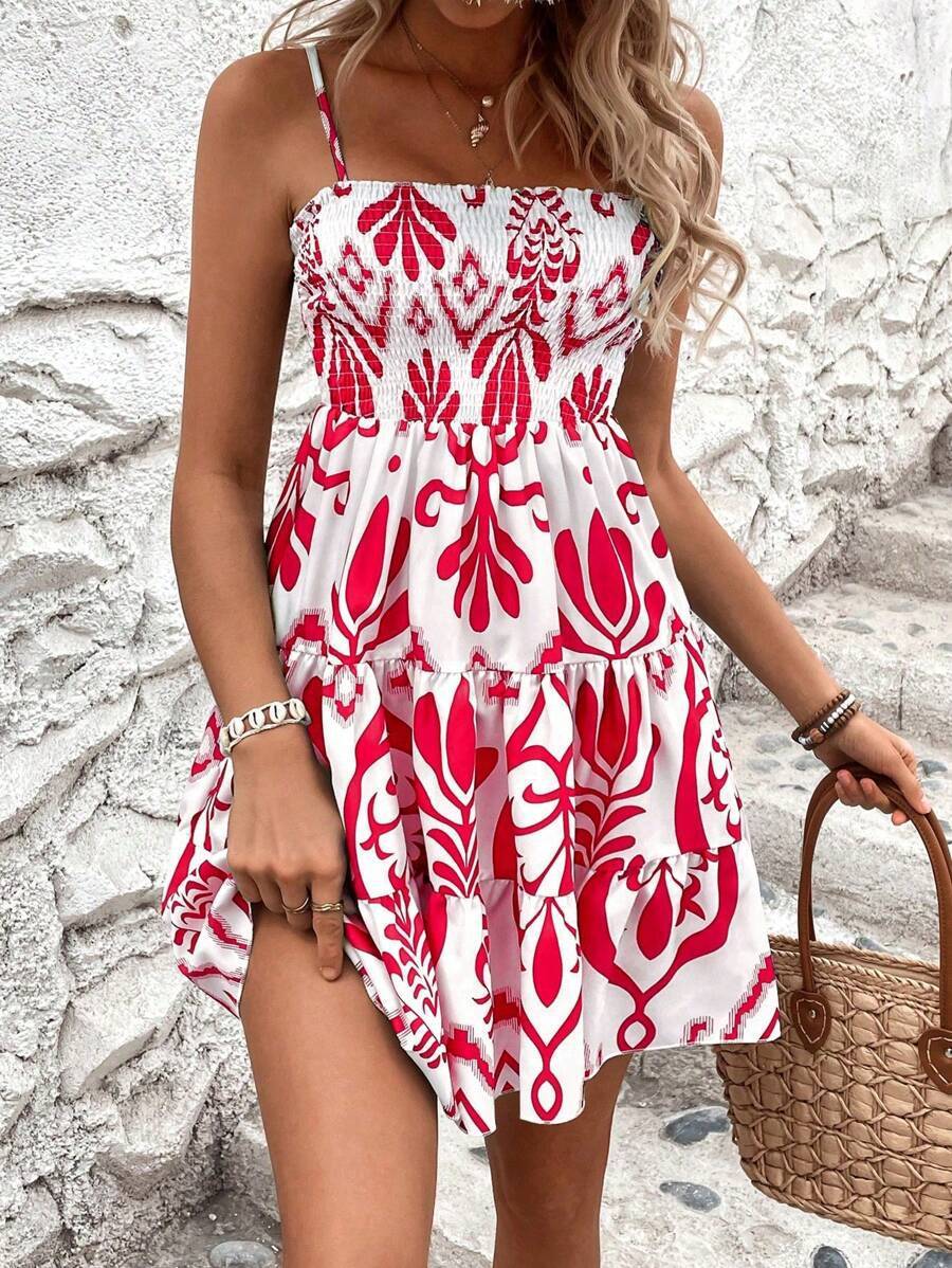 Robe caraco froncée à imprimé végétal pour femme