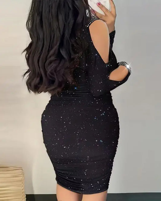 Robe de soirée à épaules dénudées avec strass grande taille