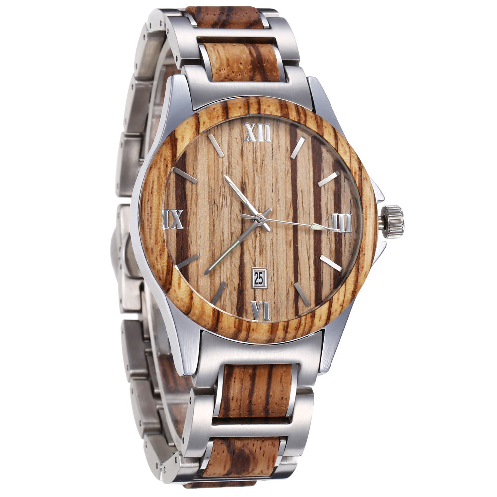 Montre Homme en Bois à Quartz Étanche