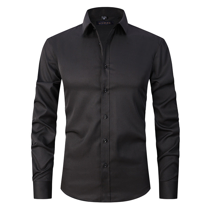 Men's Long-sleeved Fashion Top Slim Solid Color Stretch Shirt