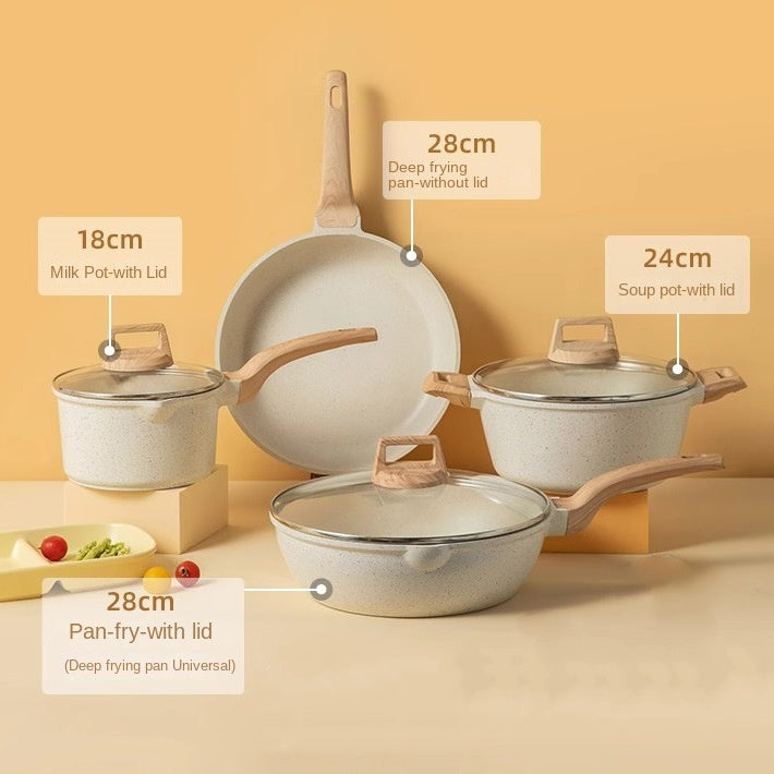 Batterie de cuisine en pierre médicale antiadhésive (marmite, faitout, poêle à frire, wok, casserole à lait, poêle, cuiseur vapeur) en marbre ou granit