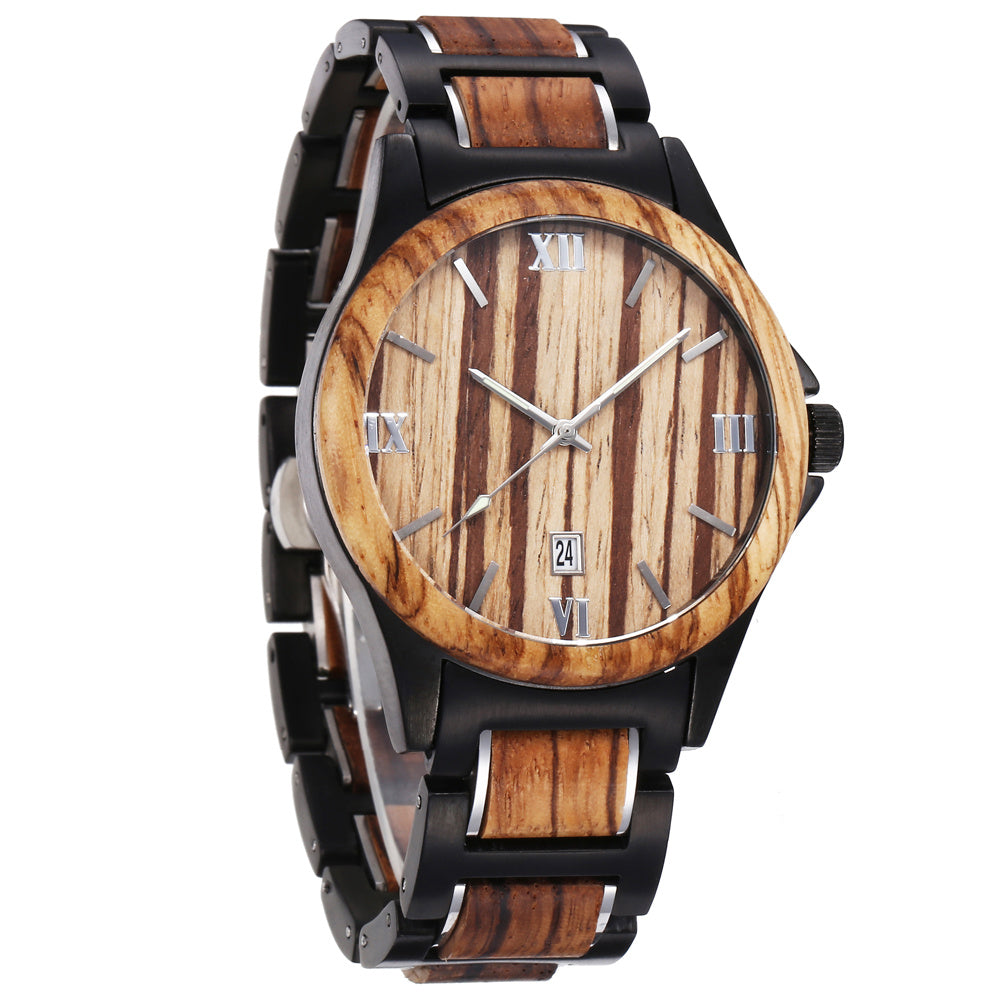Montre en bois de santal et quartz pour homme noire