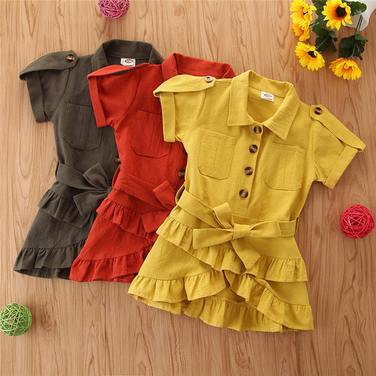 kids Ruffled Button solid dress