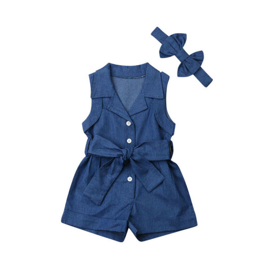 Girls Sleeveless Romper Denim