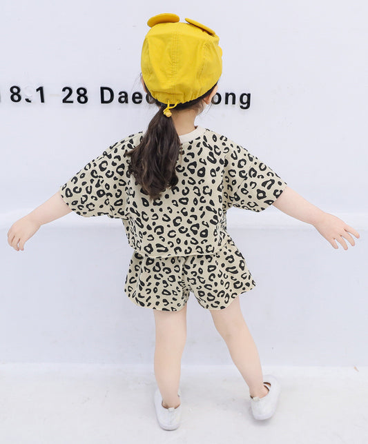 Girls Leopard Print Two-Piece Set - Shorts & Top