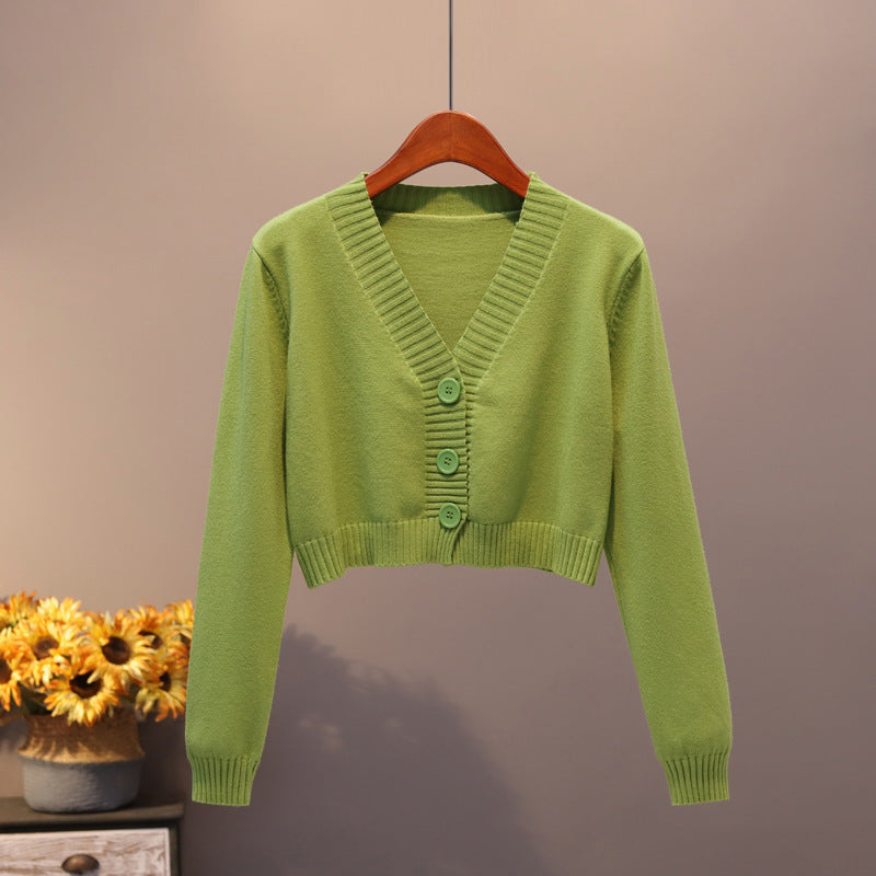 V Neck Sweater Thin Sweater Small Coat High Waist Short Cardigan Women - Stuffs & Savers