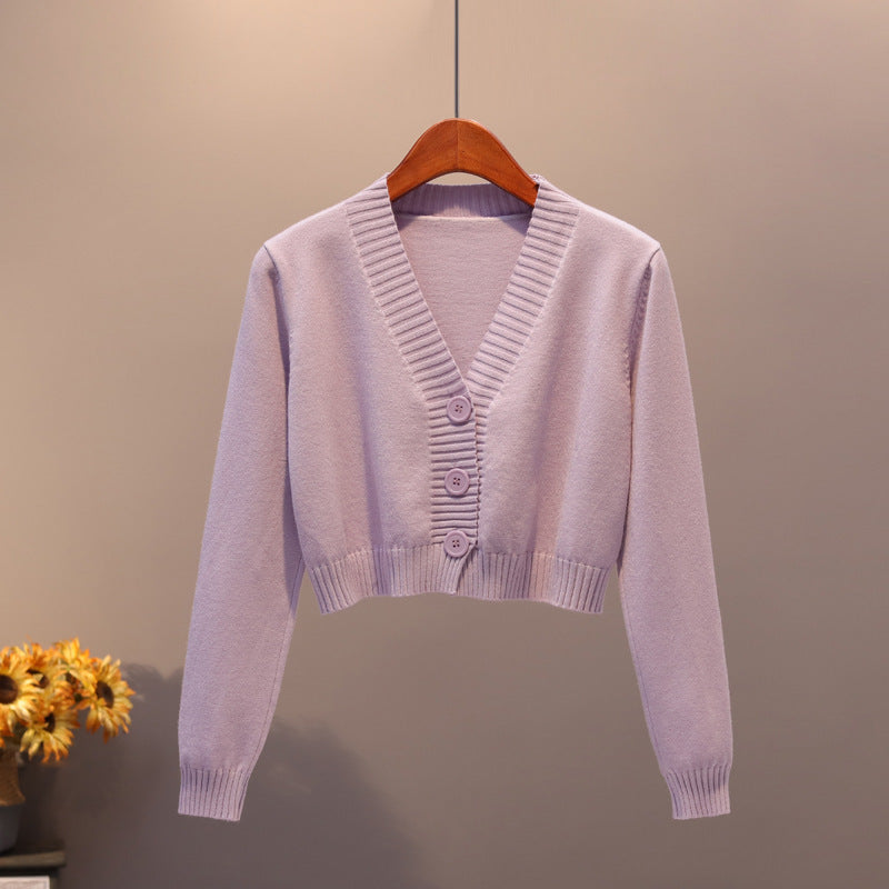 V Neck Sweater Thin Sweater Small Coat High Waist Short Cardigan Women - Stuffs & Savers