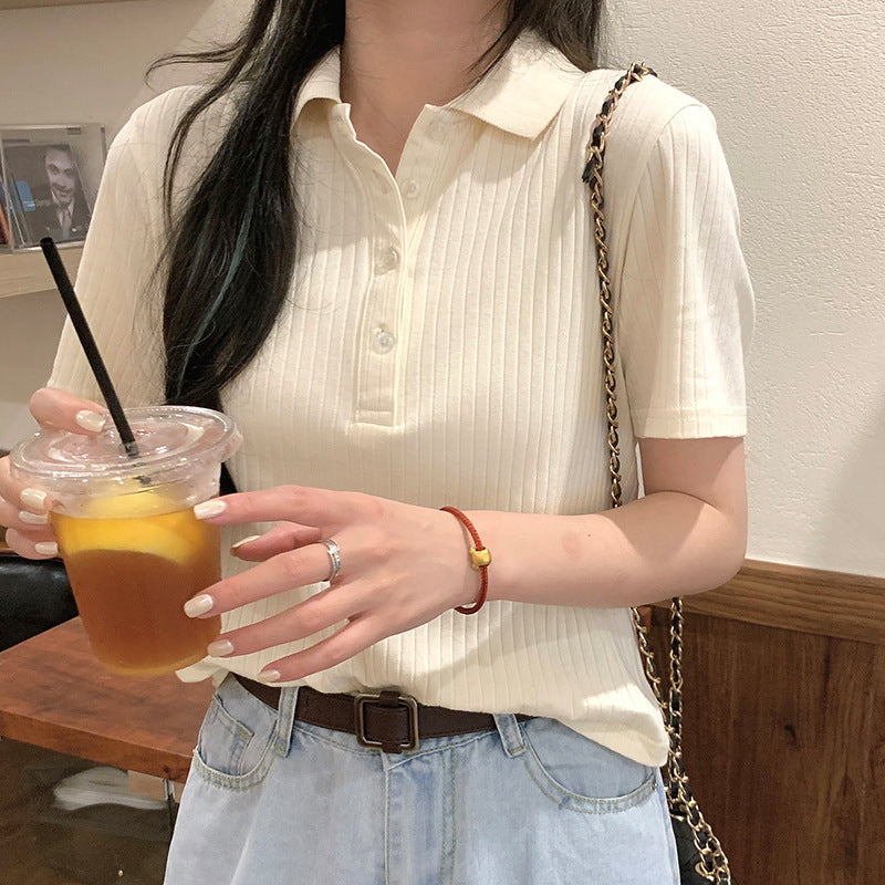 Retro Collar Pit Short-Seeved Women Loose Korean Style Ins Harajuku Style Sweater - Stuffs & Savers