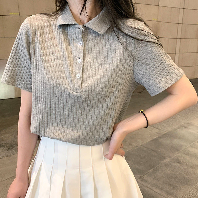 Retro Collar Pit Short-Seeved Women Loose Korean Style Ins Harajuku Style Sweater - Stuffs & Savers