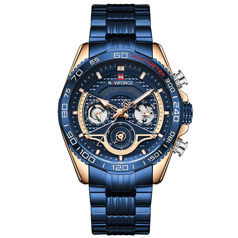 NAVIFORCE Men'S Watch Six-Pin Steel Band Watch