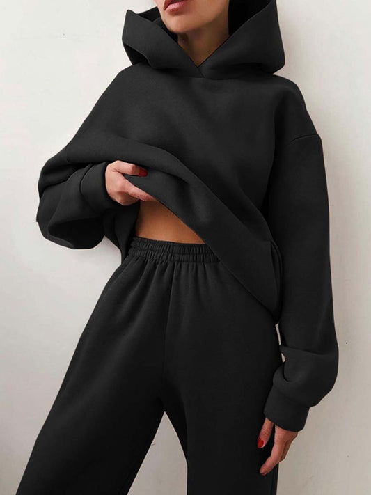 Women's Casual Hooded Sweater Two-piece Suit