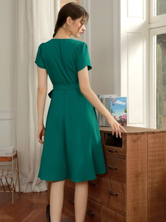 ELUGGLE Summer V-Neck French Style Dress