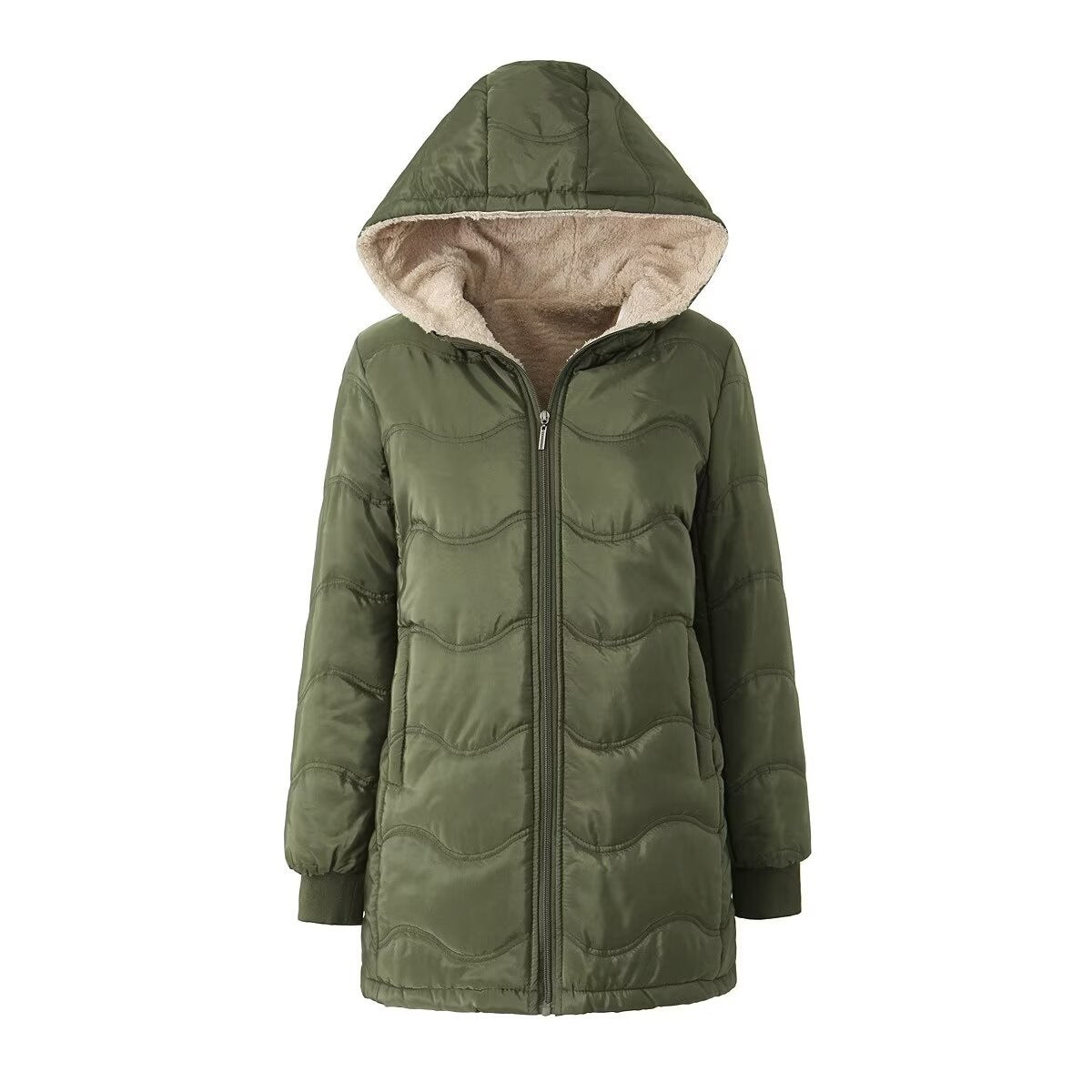 Geometric Wave Hooded Fleece-Lined Jacket