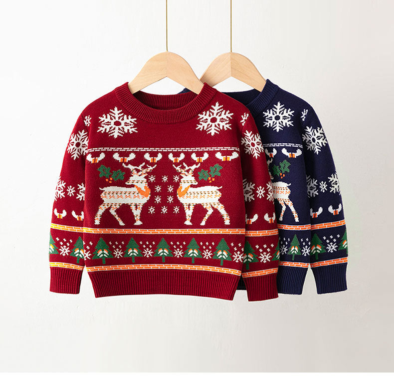 Childrens Pullover Christmas Moose Bottoming Sweater - Stuffs & Savers