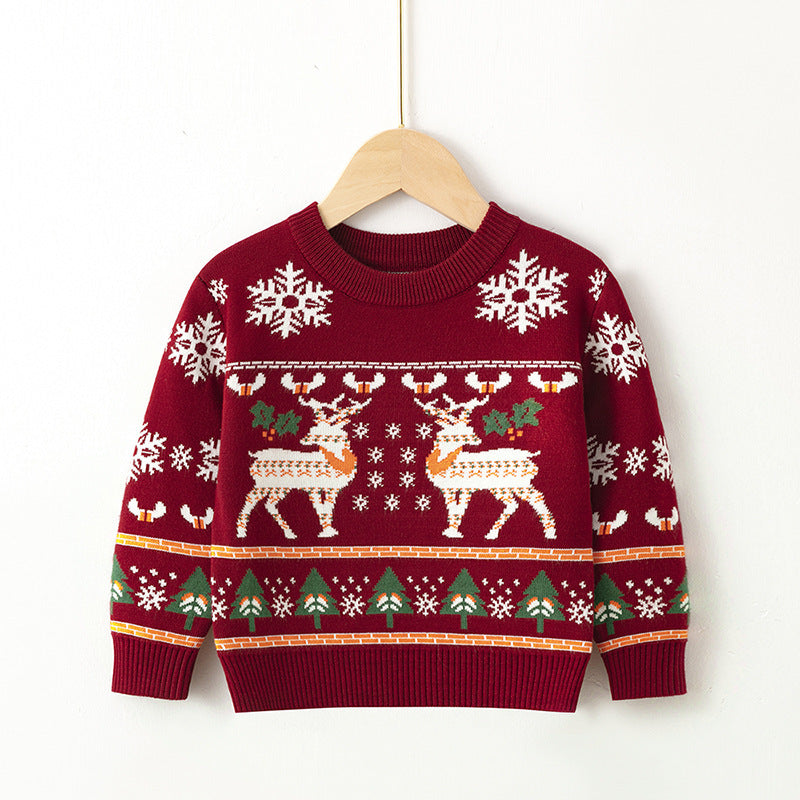 Childrens Pullover Christmas Moose Bottoming Sweater - Stuffs & Savers