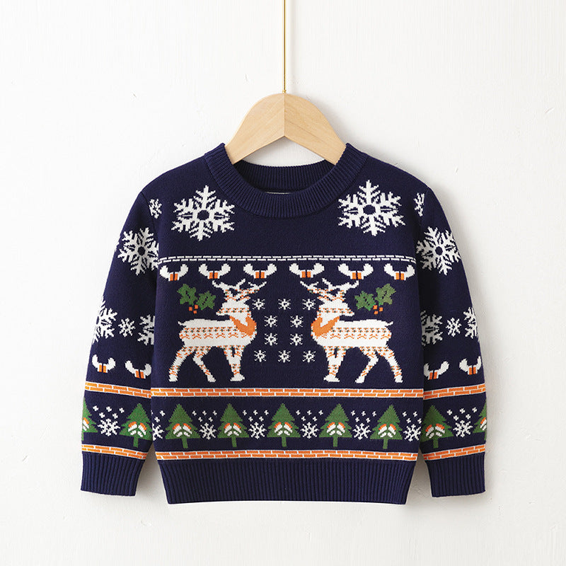 Childrens Pullover Christmas Moose Bottoming Sweater - Stuffs & Savers