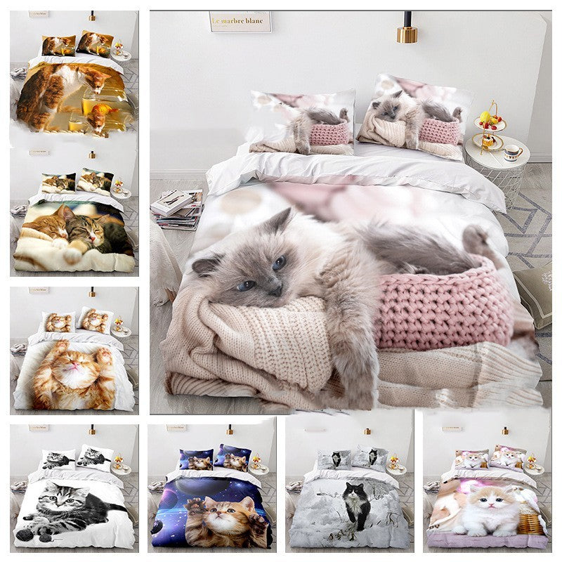 Série de Chats Housse de Couette Imprimée Numérique 3D Ensemble Trois Pièces
