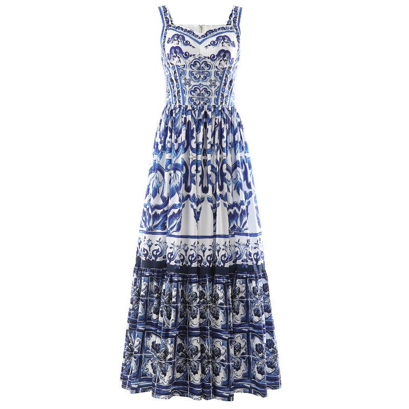 Women’s Porcelain Print Suspender Dress