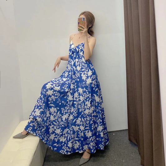 Slim printed suspender dress