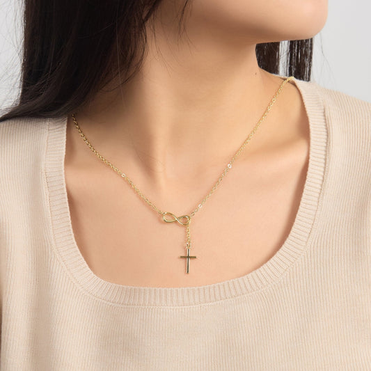 18k Gold Plated Infinity with Cross Lariat Necklace