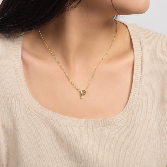 18k Gold Plated Initial Necklace Letter P Created with Zircondia® Crystals