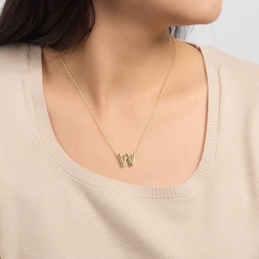 18k Gold Plated Initial Necklace Letter W Created with Zircondia® Crystals