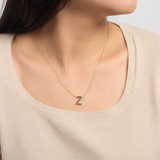 Collier Initiales en Plaqué Or 18 carats Lettre Z Créé avec des Cristaux Zircondia®