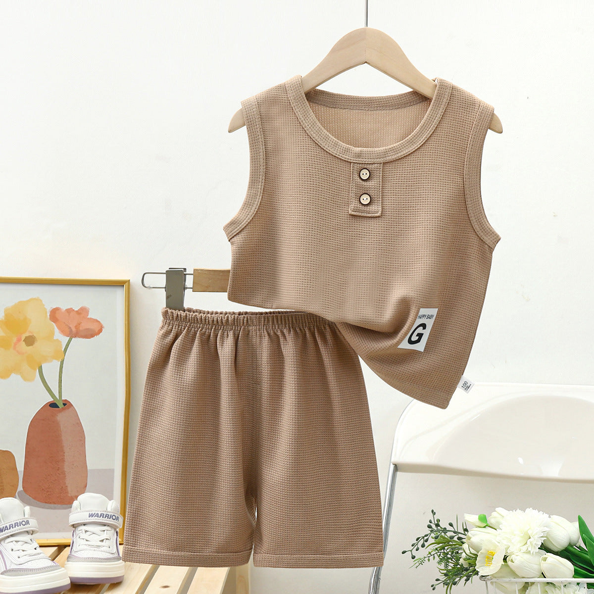 Ensemble deux pièces gilet et short à manches courtes pour bébé