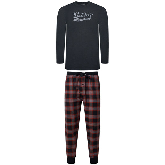 Lucky Brand Crew Neck & Closed Hem Flannel Pant Pyjama Set