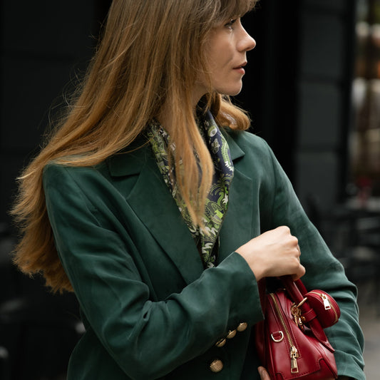 Forest Green Paisley Silk Scarf - 53cm Double-Sided Print Unisex Bandana