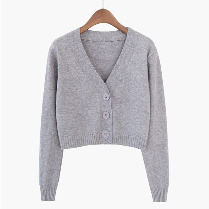 V Neck Sweater Thin Sweater Small Coat High Waist Short Cardigan Women - Stuffs & Savers